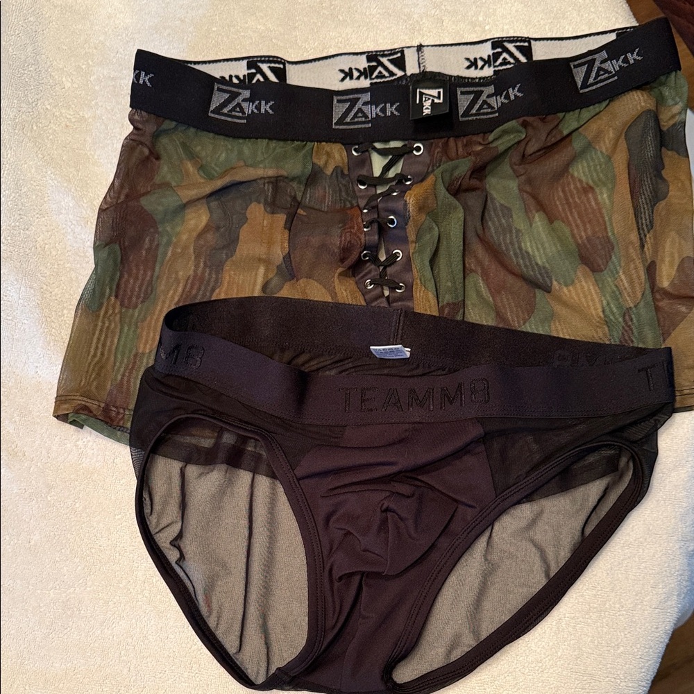Camouflage Boxer Shorts and TEAMM8 Black Briefs
